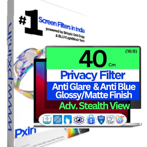 Image of Pxin 40Cm (16:9) Laptop Privacy Screen | Adv. StealthView | Laptop Ultra Privacy | Anti UV | Anti-Glare | Blue Light Block