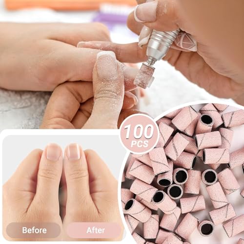 Image of MelodySusie 100 Pcs Nail Drill Bits Sanding Bands for Nail Drill 180 Fine Grit Nail File Sanding Bands for Acrylic Nails Gel Manicures and Pedicure