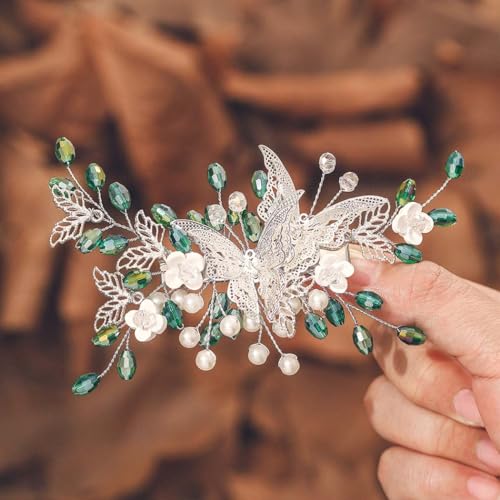 IYOU Braut Haar Kamm - Grüner Kristall Blumen Kamm Für Hochzeit