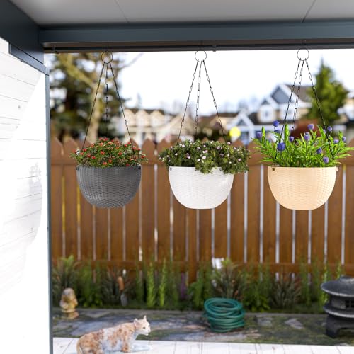 Image of YUCCABE ITALIA SHERA URO-Basket Plastic Flower Pot with Drainage Holes Round Planter Pot Suitable for Inddor Outdoor Kitchen (Beige, 6 INCH - 12 Pcs)