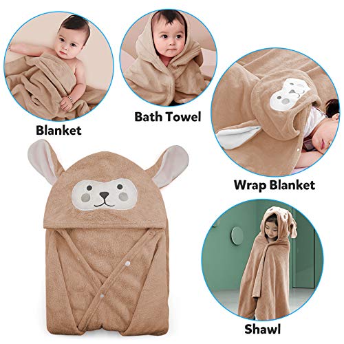 Image of ROMASA Baby Bath Towel Hooded Ultra Soft Towel Highly Absorbent Bathrobe Blanket Toddlers Shower Gifts for Boys Girls-27.5 inch x 55 inch (Kaqi)