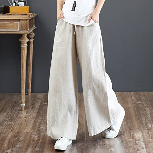 Generic Women's Cotton Linen Pants 2024 Summer High Waist Palazzo Pants Casual Loose Wide Leg Pants Trousers with Pockets2