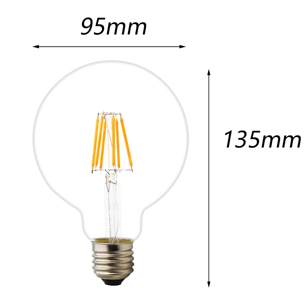 18X E27 Bombillas Edison Retro G95 Bombilla Vintage 6W LED Blanco Cálido 2200k,LED Bombilla Filamento AC 220V