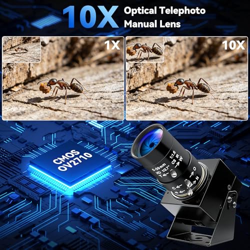 Image of High Speed USB Camera 1080P@30fps 720P@60fps 480P@120fps 10X Manual Zoom Lens, UVC Plug and Play Security Webcam for Lightburn, Laser Engraving,3D Printer Compatible with Windows Linux Mac OS