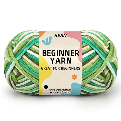 Image of 120g Green Yarn for Crocheting and Knitting; Rainbow Yarn for Beginners with Easy-to-See Stitches;Worsted-Weight Medium #4 for Beginners Crochet Kit Making
