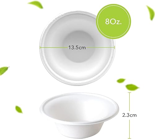 Miniatura 8 de three leaf Cuenco de bagazo de 8 oz (8.1 fl oz), 50 unidades resistente, súper fuerte, natural, ecológico, desechable, 100% biodegradable, cuenco de