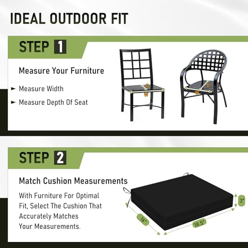 Image of Basic Beyond Outdoor Chair Cushions Set of 6, Square Corner Outdoor Cushions for Patio Furniture, Water Resistant Patio Chair Cushions with 2 Ties, 18.5x16x3, Black