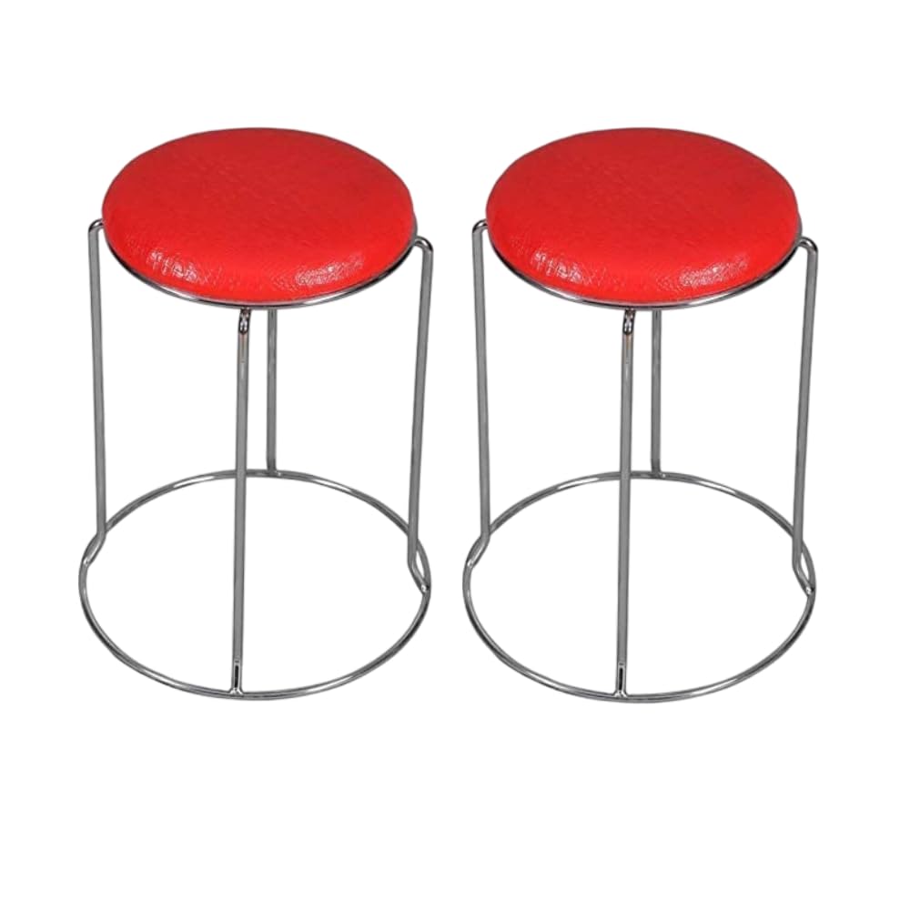 Single Seat Stainless Steel with Cushioned Seat Round Stool for Kitchen Cafeteria Doctor Stool Makeup Stool Shoe Changing Stool Living Room Sofa Stool, Leather (Red Set of 2)-image-29