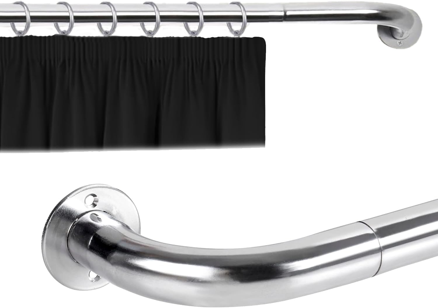 Ir Imperial Rooms Blackout Chrome Imperial Rooms Curtain Pole Metal Extendable Room Darkening Blackout Curtain Rod With Curved Pole - Adjustable Curtain Poles For Eyelet Curtains (Chrome, 120-210 Cm, 48 To 83 Inches)
