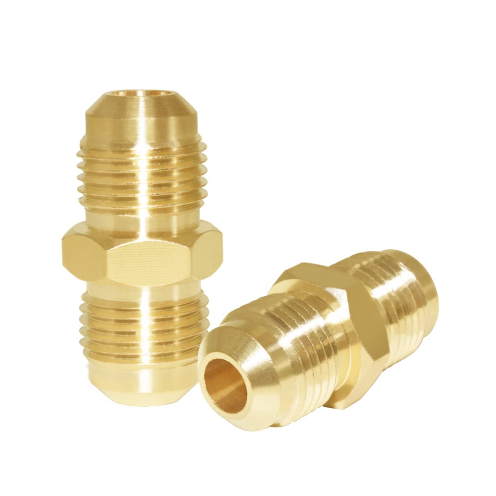 Joywayus Brass Flare Tube Fitting Coupling Gas Adapter 3/8" Male x 3/8" Male Pipe Connector (Pack of 2)