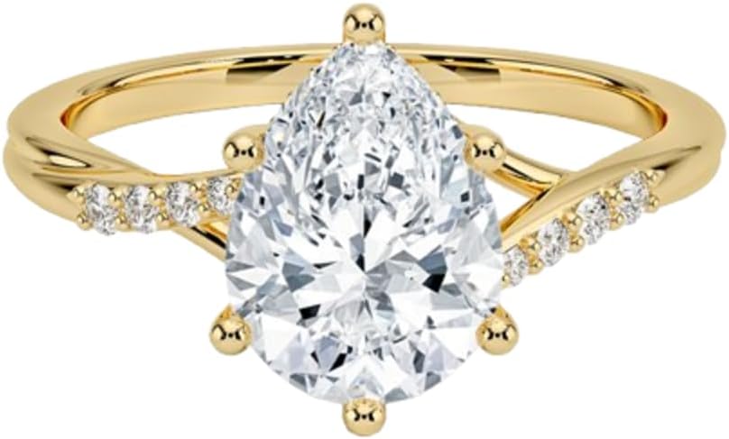 1–5 Carat Pear Cut Lab Grown Diamond Ring VVS2 10K 14K 18K Solid Gold & 925 Sterling Silver Engagement Ring Split Shank Wedding Bridal Anniversary Christmas Gift for Women(IGI Certified)