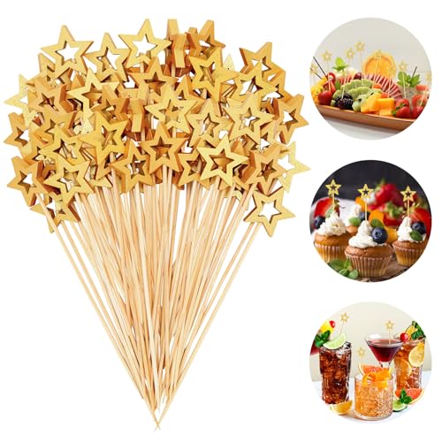 100 Pcs Gold Star Toothpicks, 4.72 Inch Gold Star Cocktail