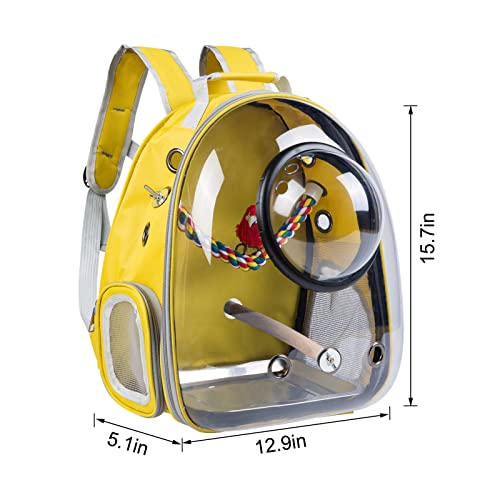 Bird-Carrier-Backpack-Travel-Cage-Yellow-Lightweight-Breathable-Bubble-Pet-Bag-with-Portable-Small-Bird-Feeder-Cups-and-Parrot-Toys-Transparent-Space-Capsule-Backpack-for-Parakeets-Cockatiel