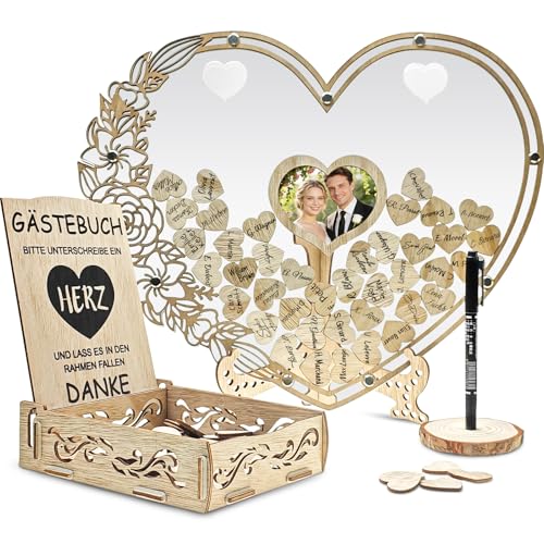 Gästebuch Hochzeit Holz Gästebuch Hochzeit Hochzeitsgästebuch mit 100 Holzherzen für Hochzeitsfeiern und Geburtstage personalisierte Hochzeitsdekoration mit Gäste-Anmeldefeld und Herzrahmen für Fotos