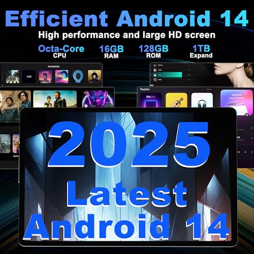 Image of Android 14 Tablet, 10.1 Inch Android Tablet PC, 16GB RAM 128GB ROM 1TB Expand, 6000mAh Battery, Octa-Core 10.1 Inch with 13MP+8MP Camera /Bluetooth /GPS /WiFi /HD Display (Dark Gray)