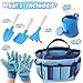 Kids Gardening Tools Set, Toddler Play Kit Child Outdoor Toy with Gloves, Watering Can, Metal Shovel, Rake, Spade & Storage Bag, Backyard Sand Digging Holiday Birthday Gift for Boy Girl 3 4 5 (Blue)