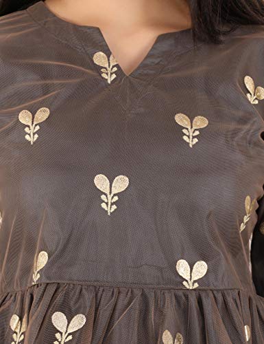 Image of UNFAKENOW Women Trendy Indo Western Casual wear Stylish Going Out Peplum Cotton top Ladies Floral Print Ruffled Plus Size Party net Tunic Long Bell Sleeve Pleated Fancy Nice top