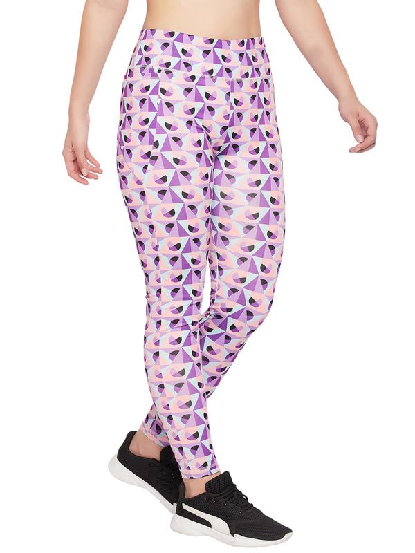 Image of Clovia Women's High Rise Printed Active Tights with Side Pocket (AB0042D12 Purple )