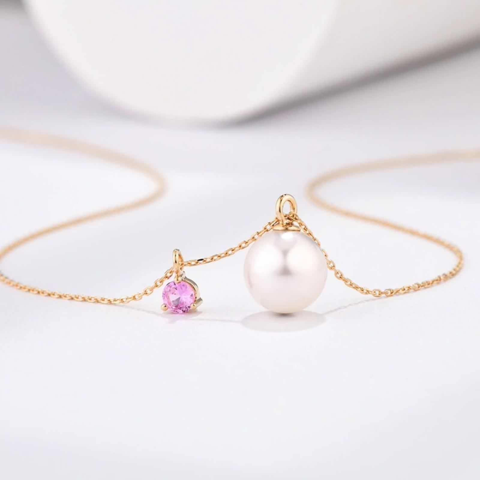 Saphir Halskette Damen, Ketten Anhänger Echter Schmuck 9K/14K/18K Gelbgold Geburtstagsgeschenk