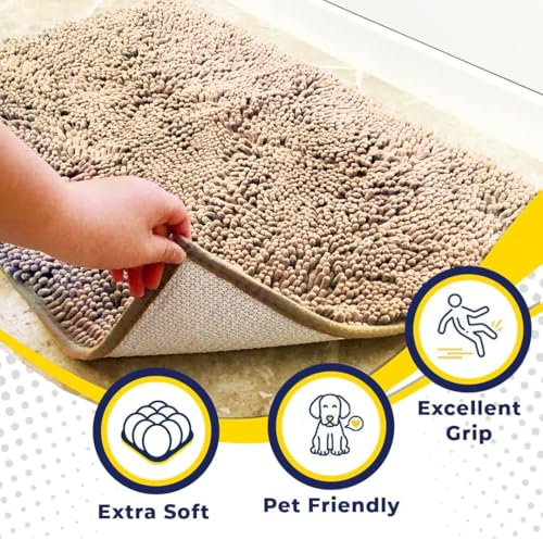 Muddy Mat® Original Dog Door Mat for Muddy Paws, Super Absorbent Microfiber, Non-Slip Washable Pet Rug, Quick Dry Chenille Entryway Carpet, Machine Washable Indoor Outdoor mat, Beige 24"x72"