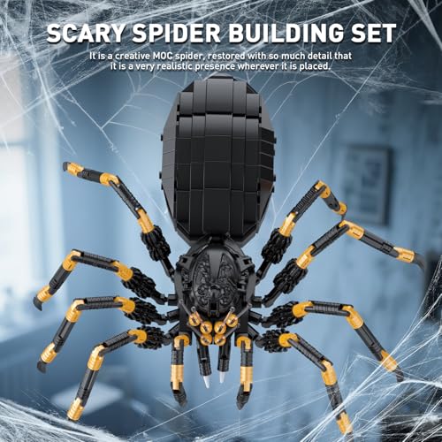 Image of HIGH GODO Wild Animals Spider Building Set, Magic Animal Black Spider Model Kit, Horror Halloween Spiders Toy for Teens Adults 14+ (445PCS)