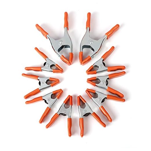 PONY Heavy Duty Metal Spring Clamps Set 2-inch, 1-inch Jaw Open, with Protective Handles and Tips, 10-piece
