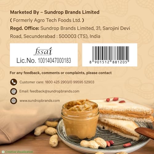 Image of Sundrop Peanut Butter | Crunchy | 462 grams | With 26% Protein | 4% Dietary Fibre | Premium Roasted Peanuts | No Preservatives | Great Value Per Gram of Protein