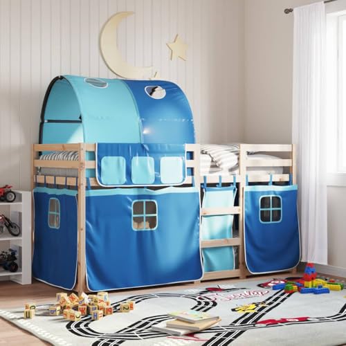 Litera Doble de Madera Maciza de Pino Azul 90x190 cm, Cama con Cortinas, Estructura de Cama, litera Baja, Muebles de Dormitorio, vidaXL