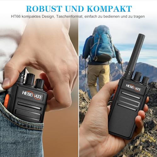 HESENATE HT66 Funkgerät, Lizenzfreies PMR446 Walkie Talkies, Große Reichweite Funkgeräte Set, Handfunkgerät Woki Toki, 16 Kanäle Walky Talky, Scan VOX mit USB C Ladestation (Schwarz 2er Set) – Bild 5