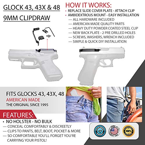 ClipDraw Gun Clip, Low Profile Slim Concealed Carry Easy Install