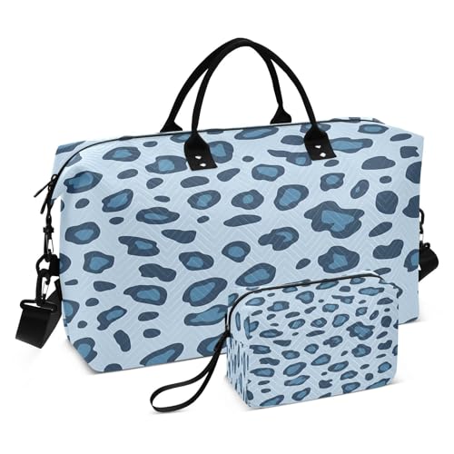 Travel Duffle Bag Weekender Bags Overnight Bag with Toiletry Bag Gym Duffel Bag Leopard Blue Background for Travel Business Trips Sport