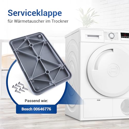 VIOKS Wartungsklappe Bosch Trockner Ersatz für Bosch 00646776/646776 Klappe mit 6 Schrauben für Bosch - Serie 6 Serie 8, Wartungsklappe Siemens Wärmepumpentrockner - IQ300 IQ500 IQ700 IQ800