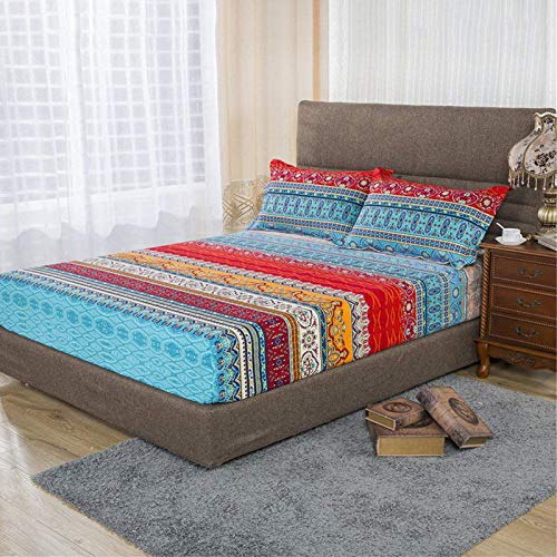 Djy Boho Sheets Set Queen(4 Pcs) Boho Colorful Tribal Striped Bed Sheets 14 Inch Deep Pocket Ethnic Fitted Sheet Bohemian Flat Sheets 2 Pillowcases thumb #1
