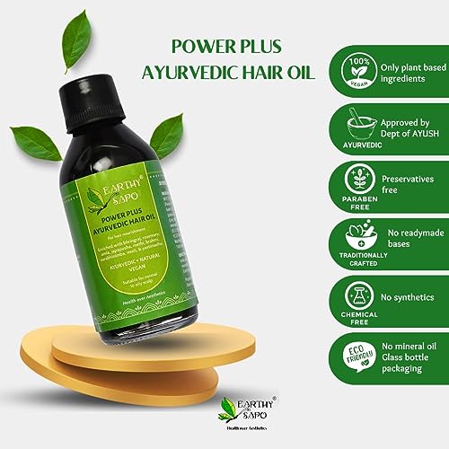 Image of Earthy Sapo Handmade Power Plus Ayurvedic Hair Oil | Formula with Bhringraj, Brahmi & Rosemary for Strengthening and Nourishing Hair Care | 100 ml Bottle