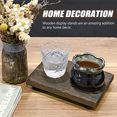 Image of 9 x 6 Inch Tottist Wood Riser Tray Soap,Soap Dish Holder Decor for Bathroom Kitchen, Soap Tray, Rustic Candle Plant Holder, Counter Decor(Brown)