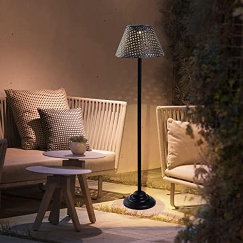 Newinhome Solar Powered Patio Floor Lamp Outdoor Big Lantern Decorative Lights,Metal Deck Lamp Outdoor Cordless Path Light for Patio Lawn Yard Balcony Landscape （Black）