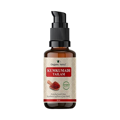 Organic Netra Aceite facial ayurvédico Kumkumadi Tailam, para una piel brillante, reduce la pigmentación y desvanece las manchas oscuras,