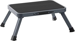 Ollieroo Metal Folding Step Stool, Wide One Step Stool with Non Slip Rubber Platform, 7 inch One Step Ladder, Max Load 330 lbs for Adults Kids, Portable Foot Stool for Kitchen Bedroom（Grey）