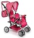 Exquisite Buggy, TWIN DOLL Stroller with Diaper Bag and Swivel Wheels & Adjustable Handle - Pink & POLKA DOTS Design With 2 FREE Magic Bottles