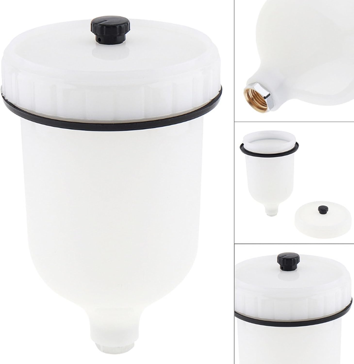20Oz Sprayer Feed Paint Cup, 16x1.5mm Attachment, Stainless Steel, White, Auto Body Sprayer, 600ml