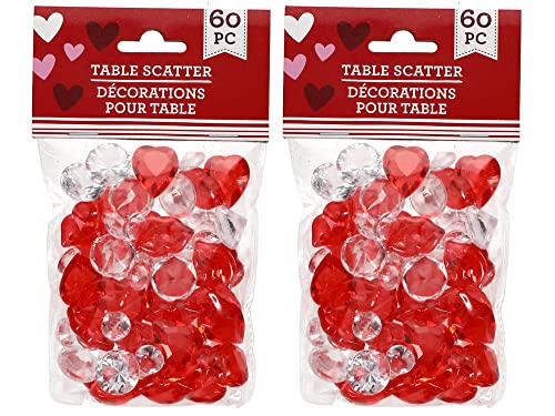 Red and White Transparent Acrylic Hearts, Gems, and Lips for Vase Filler, Table Scatter, or Valentines Day Decoration - 120-ct.