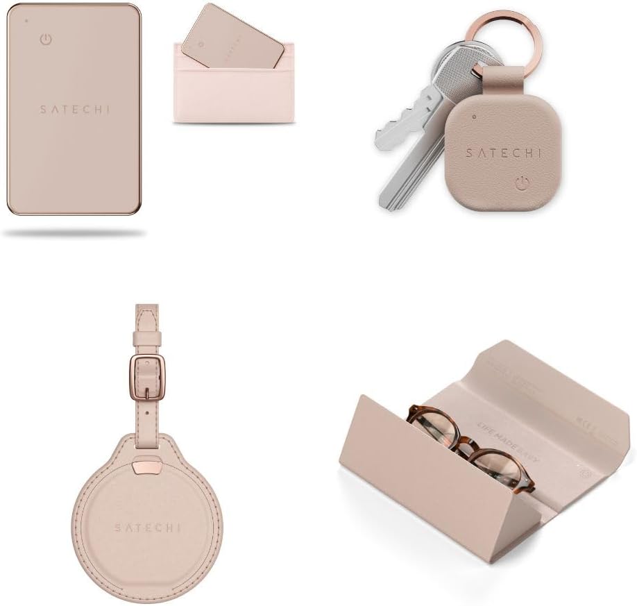 Satechi FindAll with Find My, Wallet Card & Keychain & Luggage Tag & Smart Glasses Case, Wireless Rechargeable, Location Tracker - Desert Rose
