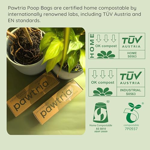 Image of Pawtria Home Compostable XL Poop Bags with Handles, 100 Bags, Mega Roll | Extra Large Leak-Proof Dog Poop Bags with Handles for Cat Litter, Yard Cleanup & Large Dogs