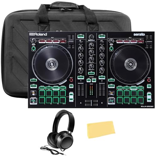 Roland DJ-202 DJ Controller Bundle with Case, Headphones, and Austin Bazaar Polishing Cloth