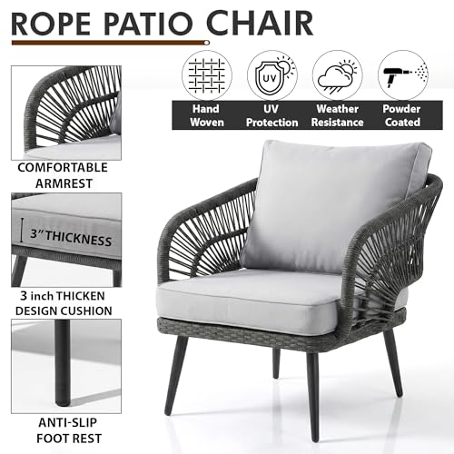 Image of Amazon Brand - Solimo Solix Outdoor Rope Sofa Set | Balcony Sofa | Patio Conversation Sets | Braided Rope Garden Sofa Set and Center Table (4 Seater-Grey)