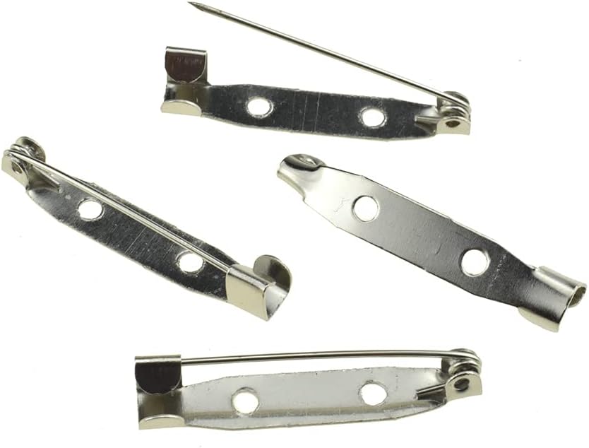 1.26inch(32mm) Length Bar Pins Brooch for DIY Craft Name Tags Toy Ribbon Corsages Costume Jewelry,Brooch with 2 Holes,Silver