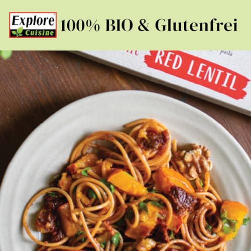 Explore Cuisine Bio Spaghetti aus roten Linsen – Glutenfreie Nudeln aus Linsenmehl, pflanzliche Protein Pasta ohne Zusatzstoffe, ideal bei Zöliakie, vegan, 250g