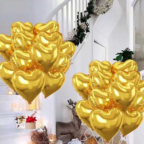 Image of Gold Heart Balloons,18inch Bright Gold Heart Shaped Foil Balloons 12Pcs Helium Mylar Balloon for Anniversary Wedding Engagement Birthday Party Baby Shower Decorations