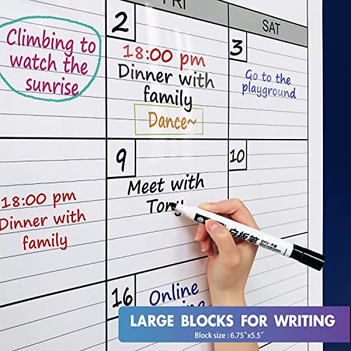 Dry Erase Monthly Extra Large White Board Calendar For Wall, 38" By 50", Jumbo Laminated Erasable One Month Whiteboard Calendar, Huge Oversized Blank 30-Day Poster With Lines And Squares #TOP3