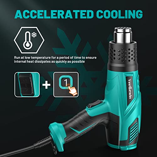Yeegewin 1800W Heat Gun 122℉~1112℉（50℃- 600℃）Hot Air Gun Kit Variable Temperature Settings Heavy Duty Fast Heating & Overload Protection, With 4 Nozzels For Shrink Wrap,Vinyl, Crafts, Epoxy Resin #TOP4